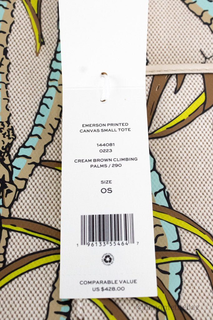 Tory Burch (144081) Emerson Small Climbing Palms Printed Canvas Tote Handbag